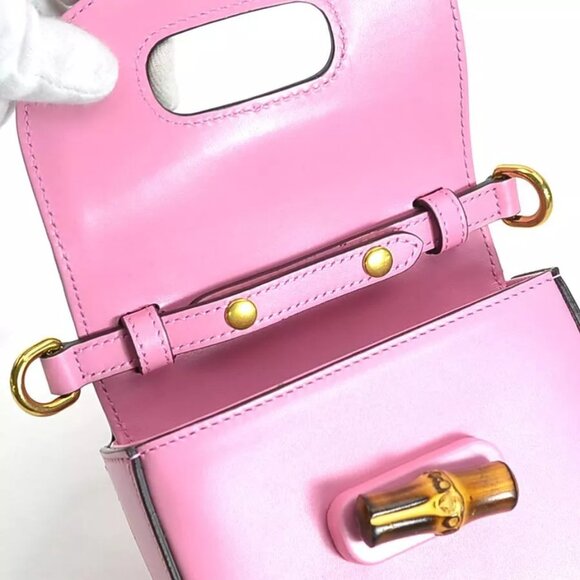 Auth GUCCI Bamboo Crossbody Shoulder Bag Backpack Pink Leather - Picture 12 of 15